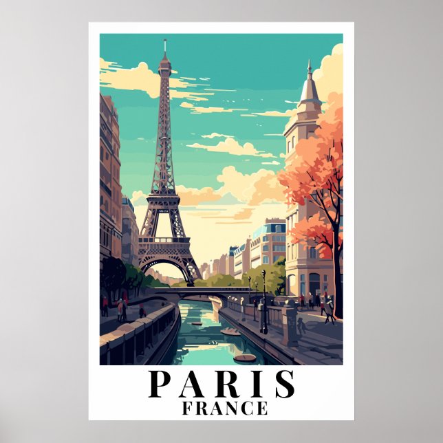 Paris France Vintage Travel Eiffel Tower Art Poster (Front)