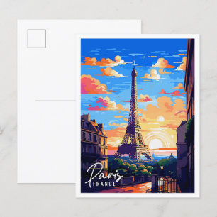 Paris France vintage travel illustration Postcard