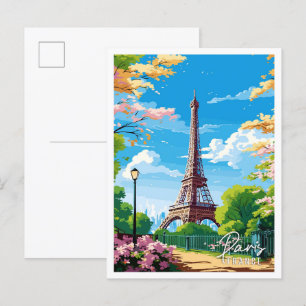 Paris France vintage travel illustration Postcard
