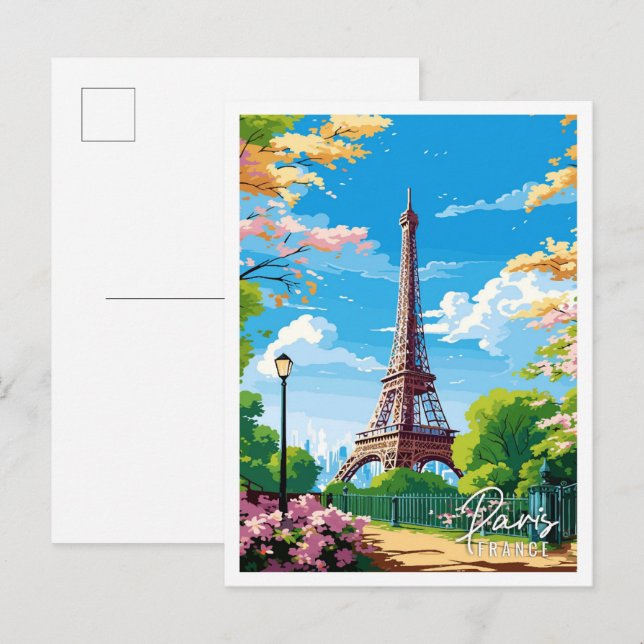Paris France vintage travel illustration Postcard (Front/Back)