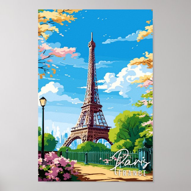 Paris France vintage travel illustration Poster (Front)
