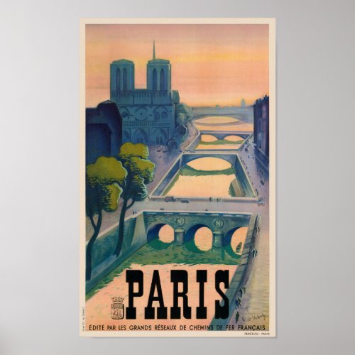 Paris France Vintage Travel Poster 1937