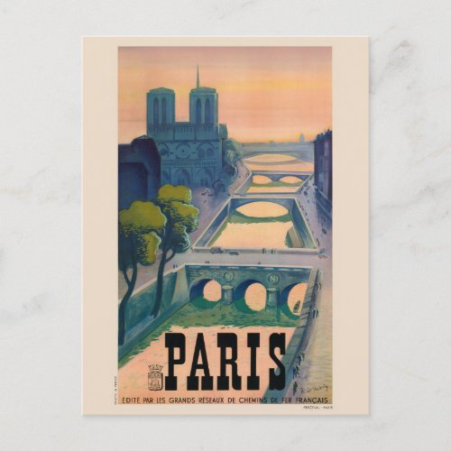 Paris France Vintage Travel Poster 1937 Postcard