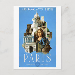 Paris France Vintage Travel Poster Restored Postcard