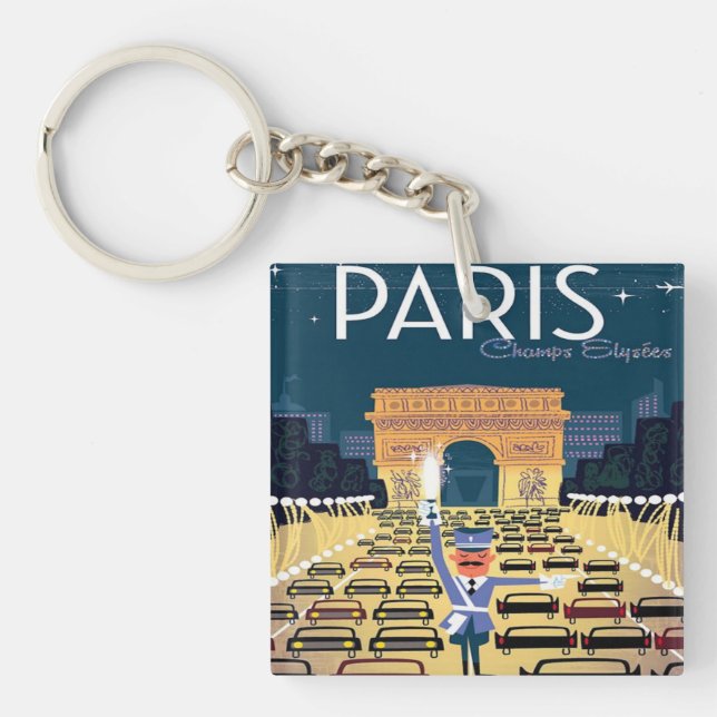 Paris France Vintage Travel retro tourism vacation Keychain (Front)