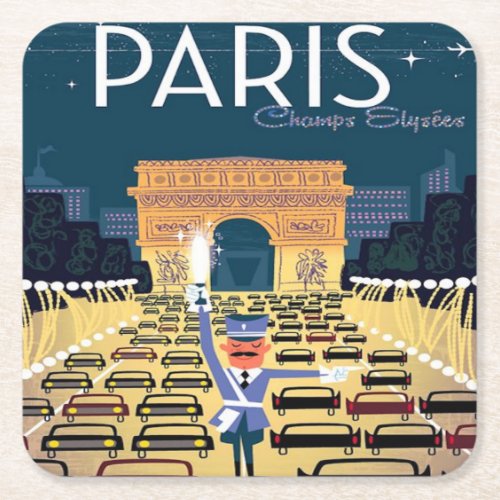 Paris France Vintage Travel retro tourism vacation Square Paper Coaster