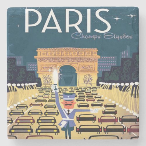 Paris France Vintage Travel retro tourism vacation Stone Coaster