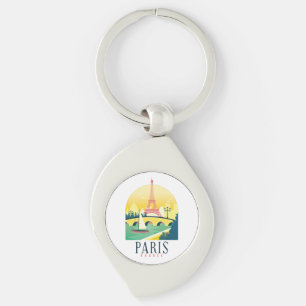 Paris France Vintage Travel Romantic Keychain