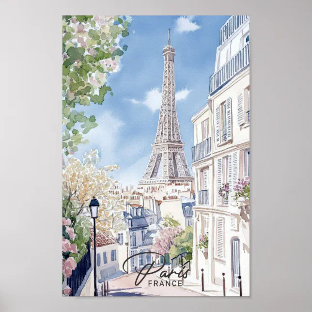 Paris France Watercolor Painting Travel Poster | Zazzle