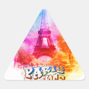Paris France Watercolor Painting Triangle Sticker