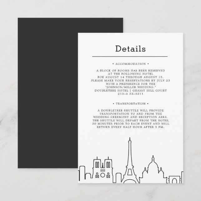Paris, France Wedding | Guest Details Invitation (Front/Back)