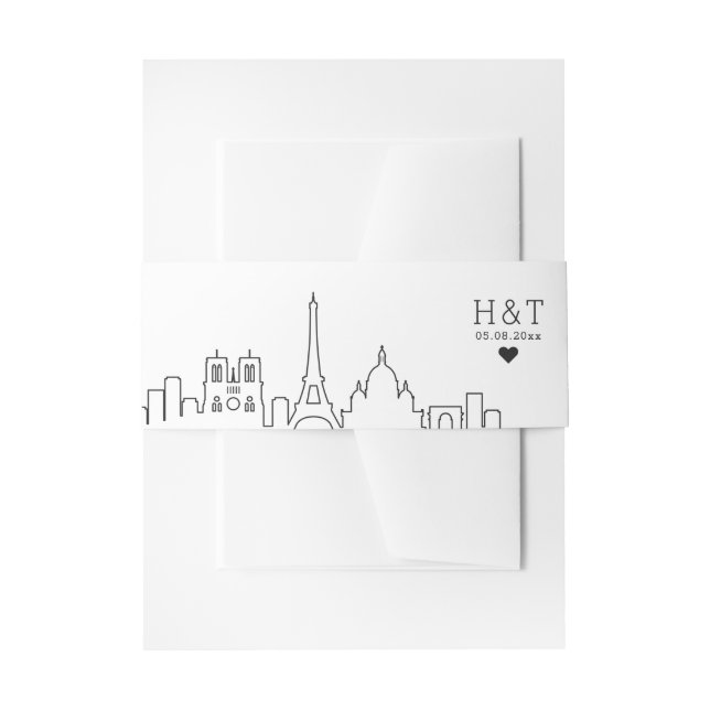 Paris, France Wedding | Stylized Skyline Monogram Invitation Belly Band (Front Example)
