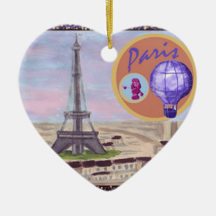 Paris France with Eiffel Tower Pink Poodle and hot Ceramic Ornament