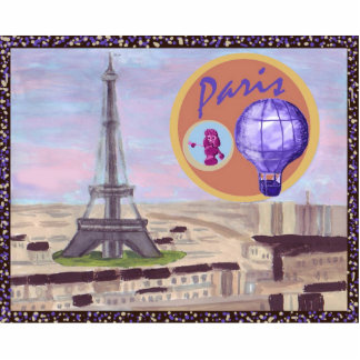 Paris France With Eiffel Tower, Poodle, & Hot Air  Cutout