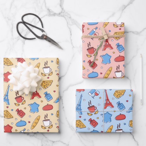 Paris France Wrapping Paper Set of 3