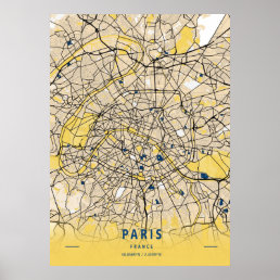 Paris - France Yellow City Map Poster