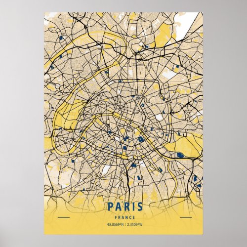 Paris _ France Yellow City Map Poster
