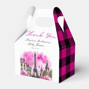 Paris French Bonjour Bebe Pink Black Baby Shower Favor Boxes