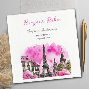Paris French Bonjour Bebe Pink Black Baby Shower Napkins