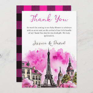 Paris French Bonjour Bebe Pink Black Baby Shower Thank You Card