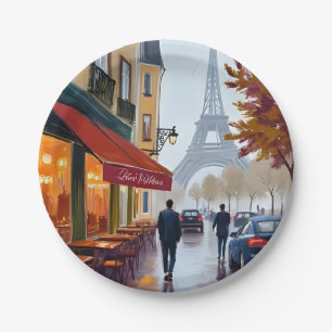 Paris French Cafe Eiffel Tower Watercolor Paper Plates