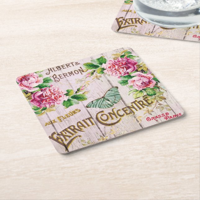 Paris French Distressed Birthday Party Coasters (Angled)