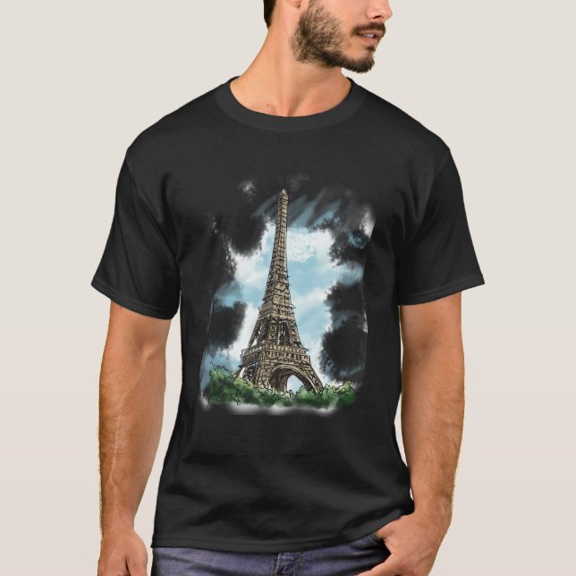 Paris French Eiffel Tower European French Blue Sky T-Shirt (Front)