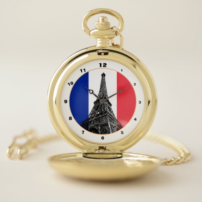 Paris, French Flag & France fashion /Eiffel Tower Pocket Watch (Inside)