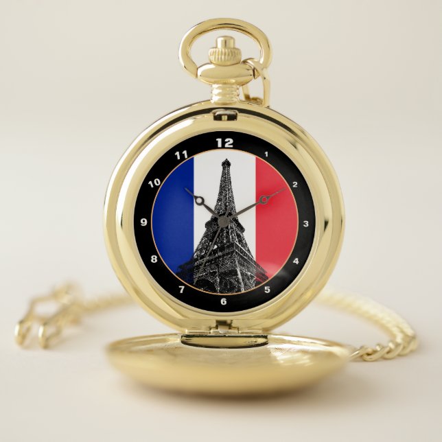 Paris, French Flag & France fashion /Eiffel Tower Pocket Watch (Inside)