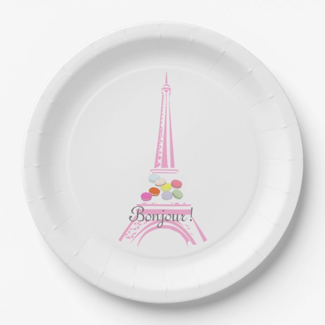 Paris French Macaron Eiffel Tower Paper Plates (Front)