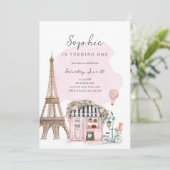 Paris French Parisian Cafe Tea Party Girl Birthday Invitation (Standing Front)