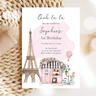 Paris French Parisian Cafe Tea Party Girl Birthday Invitation