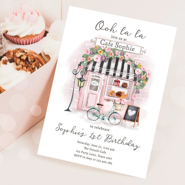 Paris French Parisian Cafe Tea Party Girl Birthday Invitation (Creator Uploaded)