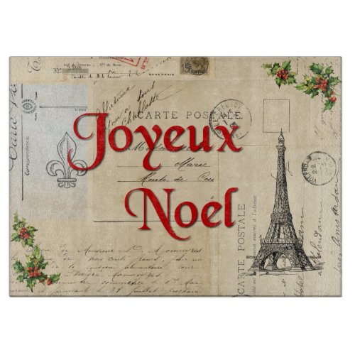 Paris French Postcards Christmas Cutting Board