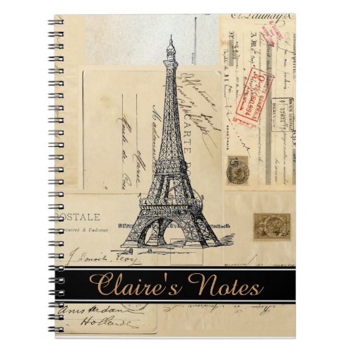 Paris French Postcards Personalize Spiral Notebook