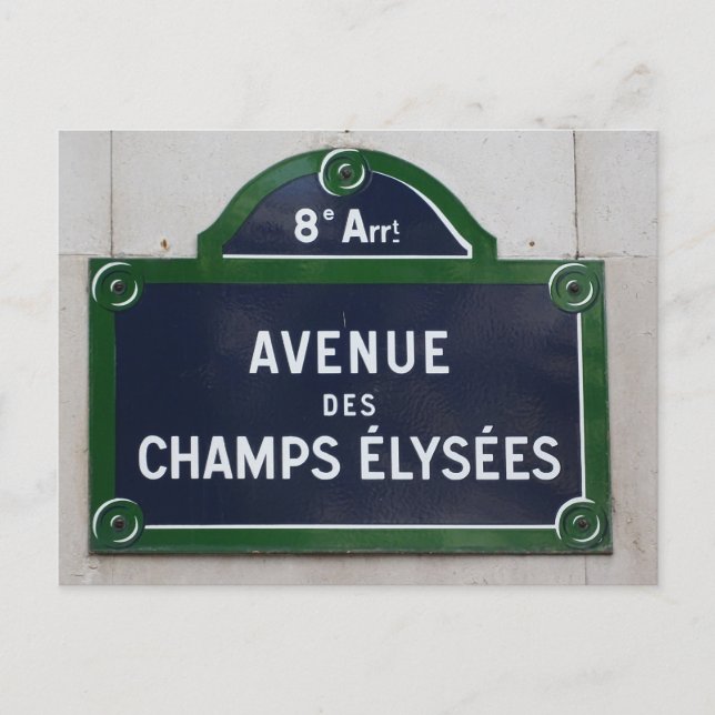 Paris French Street Road Signs Champs Elysees  Postcard (Front)
