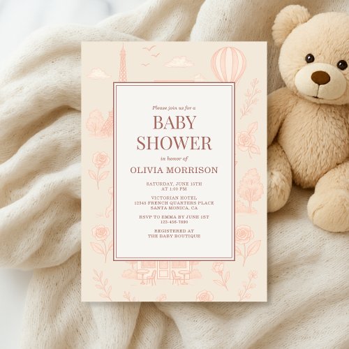 French Toile baby shower invitation