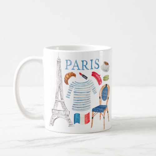 Paris French Watercolor Doodles Mug