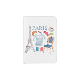 Paris French Watercolor Doodles Passport Passport Holder