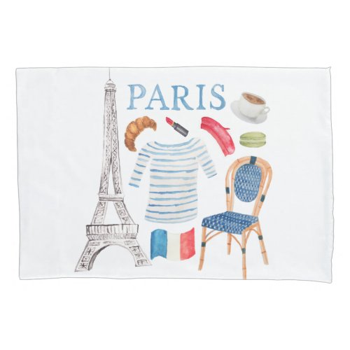 Paris French Watercolor Doodles Pillowcase