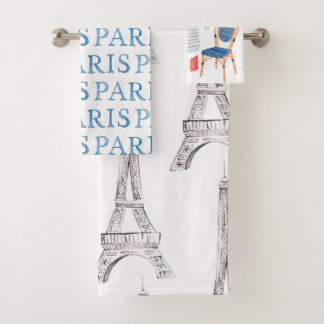 Paris French Watercolor Doodles Towel Set