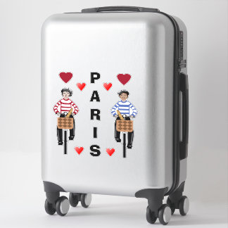 PARIS girl and boy on bicycles love hearts Sticker