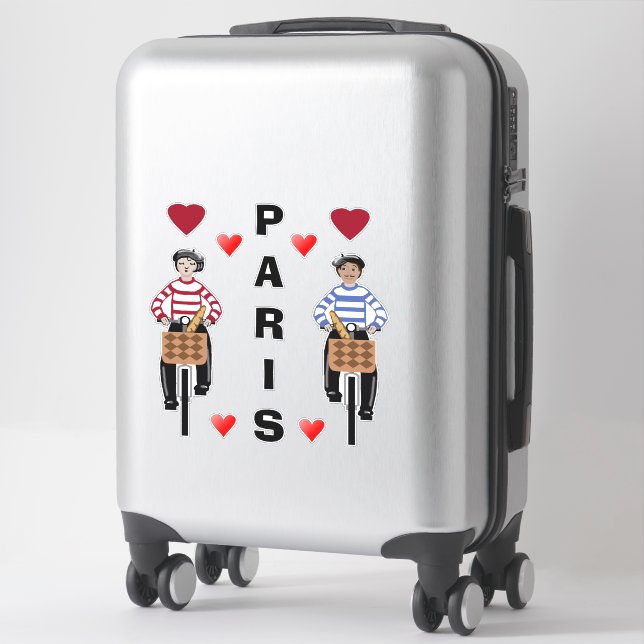 PARIS girl and boy on bicycles love hearts Sticker (Suitcase)