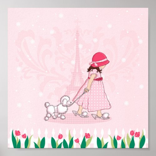 Paris Girl  Poodle Eiffel Tower Girls Poster