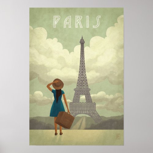 Paris Girl Vintage_Style Travel Poster