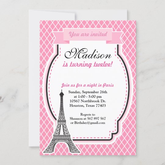 Paris Glamour Girl Birthday Party Invitation