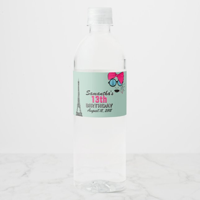 Paris Happy Birthday Water Bottle Label (Front)