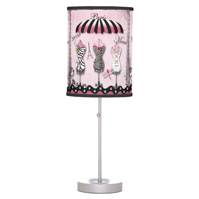Paris Haute Couture, Eiffel Tower & Dragonfly Table Lamp (Front)