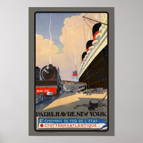 Paris Havre New York France Vintage Poster 1930