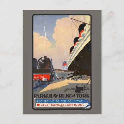 Paris Havre New York France Vintage Poster 1930 Postcard